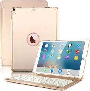 New iPad Pro 10.5 Keyboard Case Protective Ultra Slim Hard Shell Folio Stand Smart Cover with 7 Colors Backlit Wireless Bluetooth Keyboard for Apple iPad Pro 10.5 inch 2017 A1701 A1709 Tablet