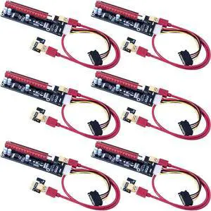 Werleo 6-Pack PCIe Riser Mining Card PCI-E 16x to 1x Powered Riser Adapter Card w/ 60cm USB 3.0 Extension Cable & MOLEX to SATA Power Cable - GPU Riser Adapter Extender Cable - Ethereum Mining ETH