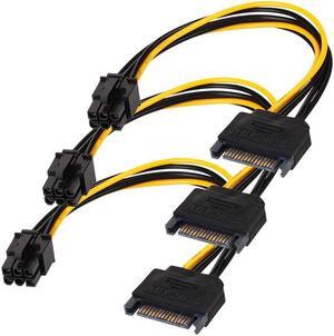 Werleo SATA 15 pin to 6 Pin Power Cable 3-Pack 15 pin SATA to 6 pin pci Express power Adapter cable - 8 Inch