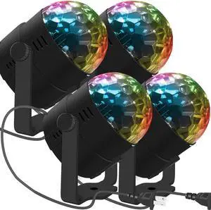 4 Pack LED Stage Party Lighting Werleo 7 Color Changing Sound Active 3W RGB Auto Rotating Mini Crystal LED Dream Magic Ball for Disco DJ, Show, Xmas KTV, Wedding, Club Pub, Theater