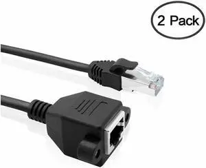 Werleo 2 packs Ethernet Extension Cable Network Cat6 Cat5e Cat5 Extension Patch Cable RJ45 Cords Shielded Male to Female Connector Cable Black 1FT / 0.3M