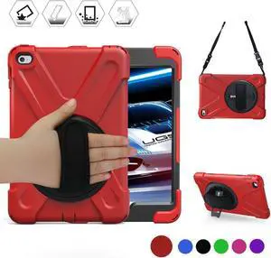 Werleo for iPad Mini 4 Case Cover with Kickstand Adjustable Shoulder Strap Shockproof Full Body Rugged Drop Protection Silicone Hard Bumper Protective Case for iPad Mini 4th Gen a1538 a1550 Shell