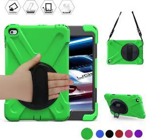 Werleo for iPad Mini 4 Case Cover with Kickstand Adjustable Shoulder Strap Shockproof Full Body Rugged Drop Protection Silicone Hard Bumper Protective Case for iPad Mini 4th Gen a1538 a1550 Shell