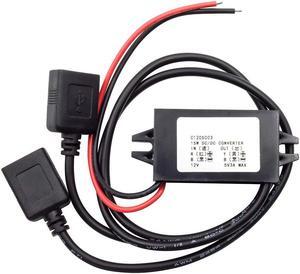 Werleo Waterproof DC Converter 8-22V To 5V 3A/15W Dual Power Adapter DC To DC Buck Converter Step Down Power Supply Module Car Power Converter Double USB Cable Connector Car Charger 12V To 5V