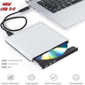 USB 3.0 External DVD Drives Werleo Portable Ultra-Thin CD/DVD-RW Burner Writer Player for Laptop Notebook PC Desktop Computer High Speed Data Transfer Support Windows XP Vista 7 8 2000 Mac Silver
