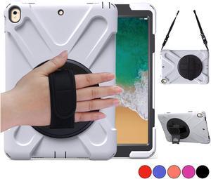 iPad Air 2 Case 2014 Release Heavy Duty Carrying Protective Case With 360 Degree Stand Handle Hand Grip Shoulder Strap For Apple Tablet iPad Air 2nd Generation Shockproof Cover Skin A1566 A1567 Shell
