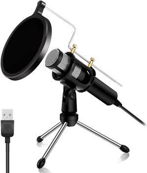 Condenser Microphone Portable Mini Recording Microphone with Tripod Stand USB Plug Play Home Studio Microphones for PC Computer Online Chat Voice Recording Skype Tablets Laptops YouTube iPhone Phone