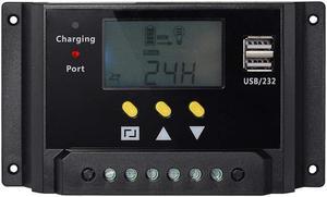 Werleo Solar Charge Controller 30A PWM 12V / 24V 360W / 720W Solar Panel Charging Regulator with LCD Display Dual USB Overload Protection Temperature Compensation