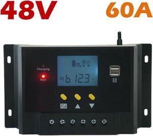 Werleo Solar Charge Controller 60A 48V Solar Panel Charging Regulator with LCD Display Dual USB Overload Protection Temperature Compensation For Battery Charging
