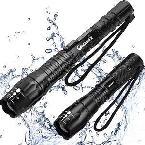 2 Pack Super Bright High Lumen Cree XML T6 Tactical Flashlight Waterproof Focus Zoom LED Flashlight Torch Rechargeable Handheld Spotlight For Hiking Camping Emergency with 18650 Battery Charger