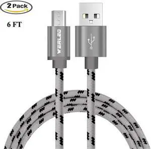 Micro USB Cable Charger Werleo 2 Pack 6ft Nylon Braided High Speed USB 2.0 A Male to Micro USB Male Cable USB Data Sync Charging Cable Power Cord For Android Samsung HTC Motorola Blackberry LG Tablets