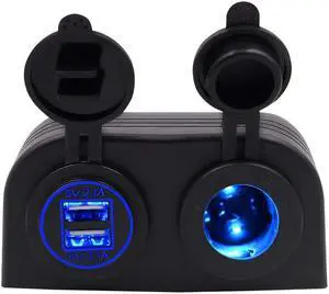 Werleo Two Hole Tent Type Panel 4.2a Dual USB Charger + 12V/24V Cigarette Lighter Socket for Car Motorcycle Boat Marine ATV RV