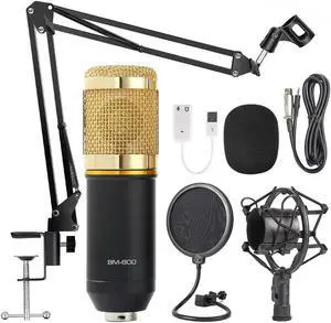 Werleo Condenser Microphone XLR to 3.5mm Podcasting Studio Recording Condenser Microphone Kit Computer Mics with Adjustable Mic Suspension Scissor Arm Metal Shock Mount Double-layer Pop Filter Gold