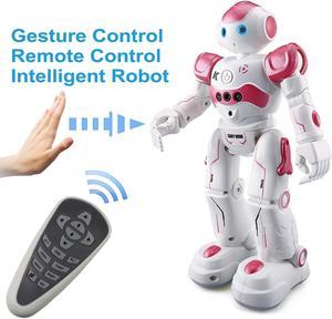 Smart Robot Toys Gesture Control Remote Control Robot JJRC Robot Gift for Boys Girls Kids Dancing Singing LED Eyes Gesture Sensing Robot Kit For Childrens Entertainment Rechargeable RC Robot Kit Pink