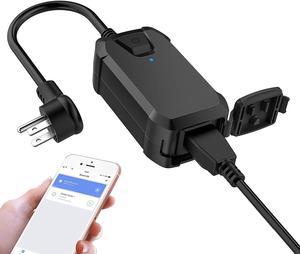 Wifi Outdoor Smart Plug Outlet Remote Control Wireless Outlet Waterproof Smart Electrical Outlet Socket with Timer Works with Alexa and Google Home for Voice Control Wifi Enable Smartphone APP Control