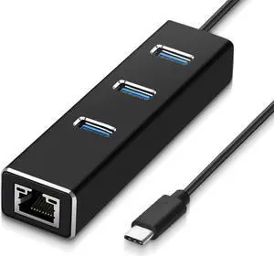 USB C Hub Werleo Aluminum Type C Adapter to USB 3.0 Portable Data Hub with 10 100 1000 Mpbs RJ45 Gigabit Ethernet LAN Network Adapter Converter for Macbook Windows OS Linux and More Black
