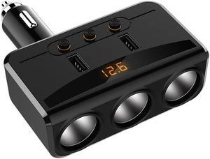 Cigarette Lighter Splitter 3-in-1 12v / 24v 120W 3-Socket Cigarette Lighter 3.1A Car Charger Power Adapter with Voltage Display Dual USB Car Charger DC Outlet Splitter with On Off Switch