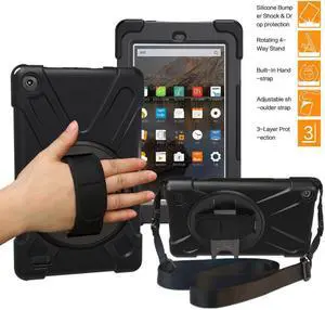 Werleo All New Amazon Fire 7 2017 Tablet Case Shockproof Cover Full Body Protective Case With Hand Strap and Shoulder Strap Heavy Duty Case For Amazon Fire 7 2017 Release 7th Generation