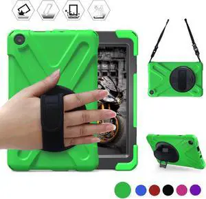 Werleo All New Amazon Fire 7 2017 Tablet Case Shockproof Cover Full Body Protective Case With Hand Strap and Shoulder Strap Heavy Duty Case For Amazon Fire 7 2017 Release 7th Generation