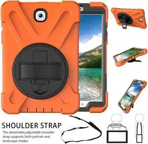 Samsung Galaxy Tab S2 8.0 Case Heavy Duty Full-Body Rugged Protective Case for Samsung Tab S2 8.0 inch Model SM-T710 SM-T715 SM-T713 Cover with 360 Degree Swivel Kickstand Hand Strap Shoulder Strap