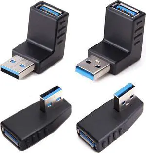 USB 3.0 Adapter Couplers USB 3.0 Adapter USB 3.0 Extension Cable 90 Degree Male to Female USB Extension Connector Extender Plug Coupler Extender 4PCS -Including Left / Right / Up / Down Angle Adapter