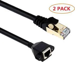 Werleo 2-Pack Ethernet Extension Cable CAT 5E RJ45 Male to Female Shielded LAN Network Patch Cord  LAN Network Cable with Gold Plated Plug Black