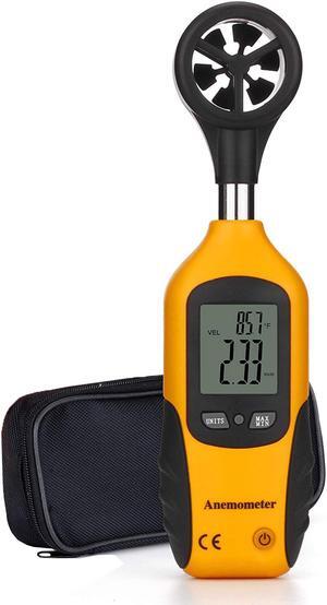 Anemometer Portable Wind Speed Meter Gauge Air Volume Speed Measuring Meter for Weather Data Collection and Outdoors Sports Windsurfing Kite Flying Sailing Temperature Thermometer