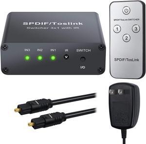 Werleo 3 Ports Toslink Switch Aluminum Alloy 3x1 Digital Optical Audio Switcher with IR Remote Control 3 in 1 Out Supports Dolby - AC3 DTS LPCM2.0 for PS3 PS4 Xbox Blu-Ray Player to AV Amplifier