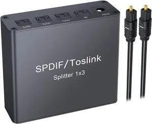 Werleo 3 Port SPDIF Toslink Optical Digital Audio Splitter 1x3 Aluminum Alloy Material SPDIF Toslink 1 In 3 Out Support LPCM 2.0 DTS Dolby-AC3 with Optical Cable for PS3 Xbox Blue-Ray DVD HDTV