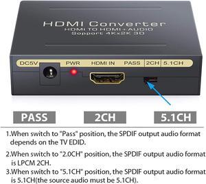 Werleo 4K HDMI Audio Extractor V1.4 HDMI to HDMI + Optical TOSLINK SPDIF + Analog RCA L/R Stereo Audio Video Spiltter Adapter Converter for Apple TV Blu-ray Player