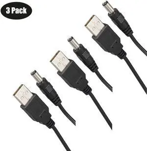 Werleo 3 Packs 3FT USB 2.0 A Type Male to DC 5.5x2.5mmmm 5V DC Barrel Jack Power Cable Cord Black Usb to 5V Power Cable Usb to Dc Power Cable