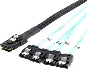 Werleo Mini SAS 36Pin SFF-8087 Male to 4 SATA 7Pin Female Cable Mini SAS Host Controller to 4 SATA Target/Backplane 0.5M
