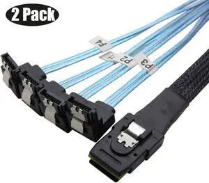 Werleo 2 Packs Mini SAS 36Pin SFF-8087 Male to 4 SATA 7Pin Female Cable Mini SAS Host Controller to 4 SATA Target Backplane - 0.5M
