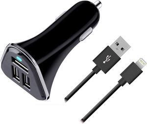 USB Car Charger Werleo 3 Port USB Car Adapter With 5V, 5.2A 30W And Lightning to USB sync Cable for IPhone X 8 8 Plus 7 7 Plus 6 6S Plus  5 5S 5C IPad IPod Samsung