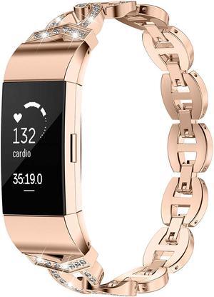 Werleo Metal Bands Compatible Fitbit Charge 2 with Bling Rhinestone Replacement Strap Bracelet Wrist Band for Fitbit Charge 2 Smart Fitness Watch