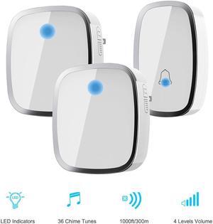 WERLEO Waterproof Wireless Doorbell Kit Ring Doorbell Remote Door Chime 2 Plugin Receivers 1 Push Button with LED indicator 1000ft Range 36 Chime 4 Level Volume No Batterie Required for Receiver