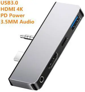 CableDeconn Type-c 4 In 1 USB C Docking Station Hub 4K HDMI PD Charging USB 3.0 3.5mm Headphone Adapter for Surface Go