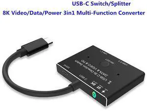 CableDeconn USB-C USB3.1 Type-C 8K Switch Bi-Direction Adapter 8K@30Hz 4K@120Hz Power Delivery 100w 10Gbps Data Transfer Multi-Function Splitter Converter Cable for Multiple USB-C Sources and Displays