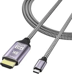 CableDeconn USB-C USB3.1 to HDMI 2.1 8K Cable  7680x4320 8K@30Hz 4K@120Hz UHD HDR High Speed 48Gbps Thunderbolt 3 Compatible for HDTVs Projectors and Monitors 1.8m