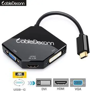 CableDeconn USB-C Multiport HUB USB-C Type C 3.1(Thunderbolt 3 Compatible) To HDMI DVI VGA 4K Cable Adapter Converter For New Macbook Pro