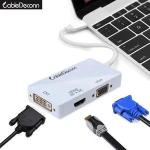 CableDeconn USB-C HUB USB-C Multiport Adapter Type C 3.1 (Thunderbolt 3 Compatible) To HDMI DVI VGA 4K Cable Adapter Converter For New Macbook