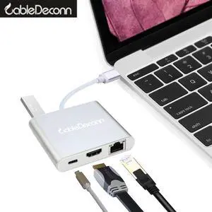 CableDeconn thunderbolt 3 usb-c hub type c to hdmi 4k rj45 usb3.0 usb3.1 charge adapter converter usb c hdmi Gigabit Ethnernet 4in1 for macbook pro