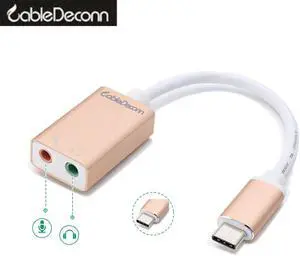 CableDeconn Type-c to Aux Sound Card 5.1 External Stereo USB C Microphone Headphone Mic Speaker Audio Jack 3.5mm Adapter for Laptop smartphone
