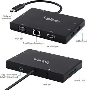 CableDeconn USB-C HUB to HDMI Or VGA display Output Card Reader 2 USB 3.0 Ports and Gigabit Ethernet 8in1 Adapter