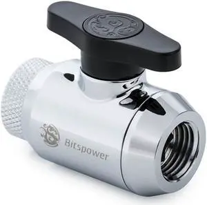 Bitspower Mini Valve with Rotary Inner G1/4" port and Inner G1/4" port, Silver Shining