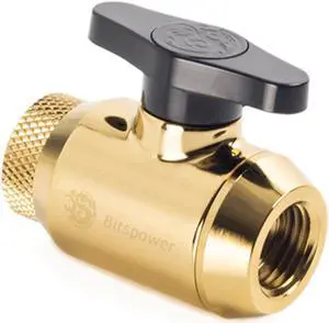 Bitspower Mini Valve with Rotary Inner G1/4" port and Inner G1/4" port, True Brass