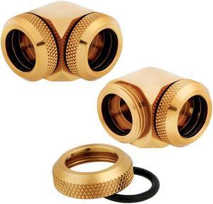 Corsair Hydro X Series XF Hardline 90? Fittings, 14mm OD, Gold, 2-pack