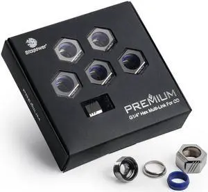 Bitspower Premium G1/4" Hex Multi-Link for 12mm OD Rigid Tubing, Black Sparkle, 6-pack