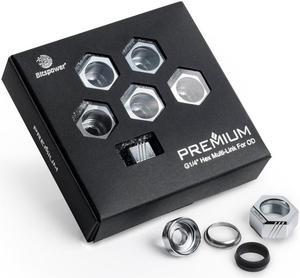 Bitspower Premium G1/4" Hex Multi-Link for 16mm OD Rigid Tubing, Silver Shining, 6-pack