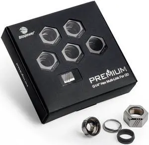 Bitspower Premium G1/4" Hex Multi-Link for 12mm OD Rigid Tubing, Black Sparkle, 6-pack